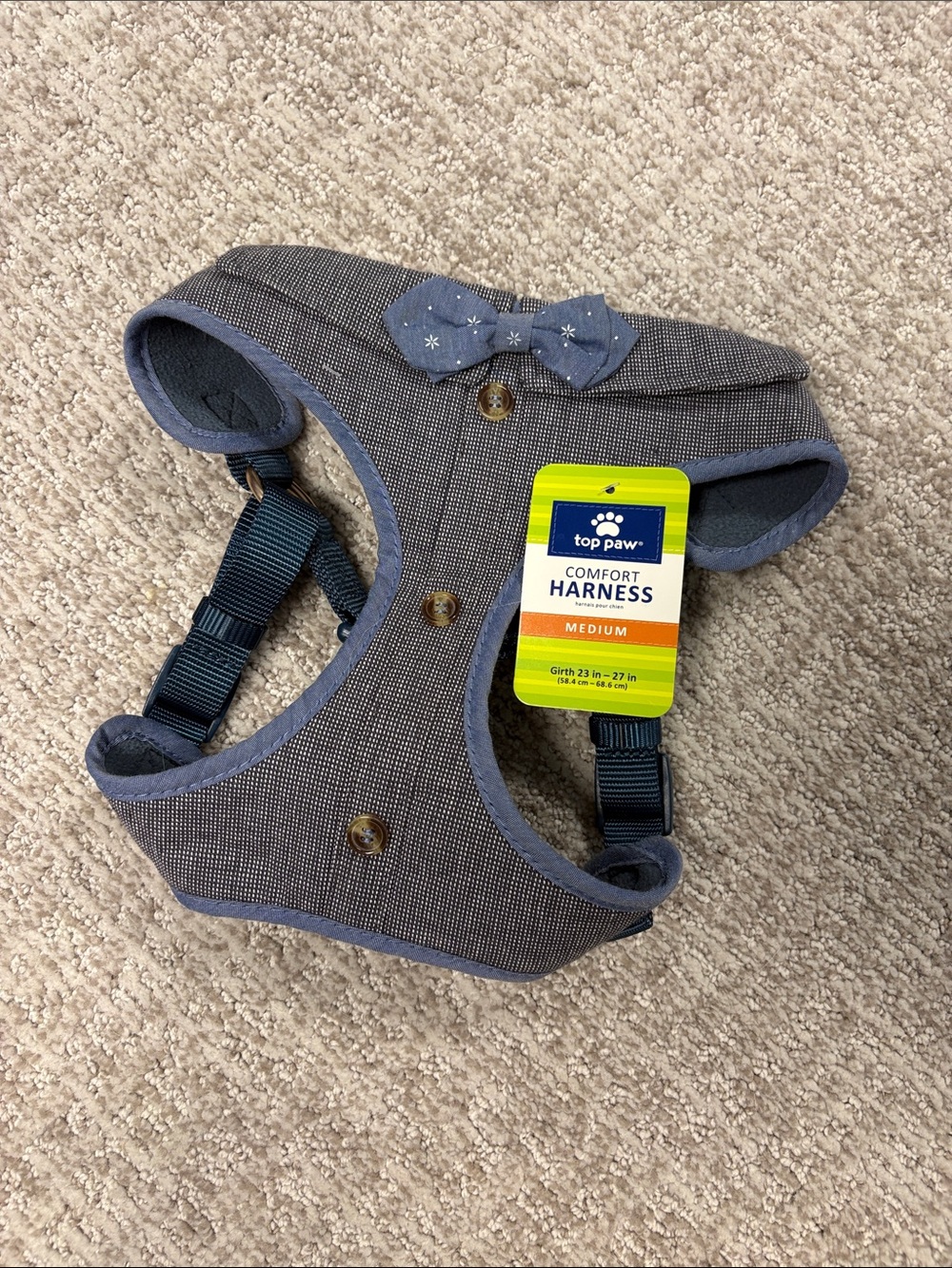 Top Paw Blue Comfort Harness with Decorative Bow tie & Buttons - Medium